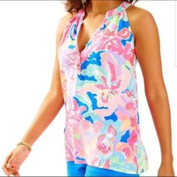 Lilly Pulitzer Bailey Sleeveless Silk Top-Size Medium - Picture 1 of 6